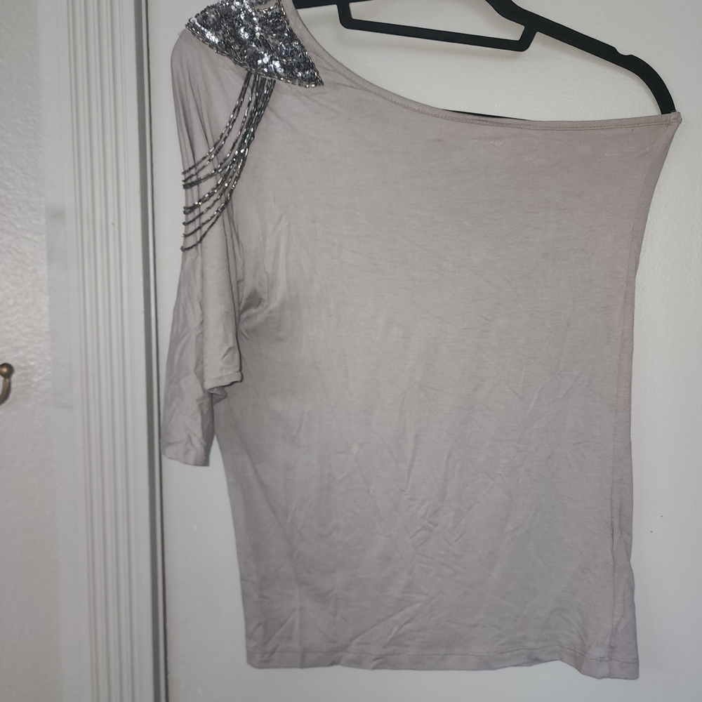 Forever 21 One-Shoulder Sequin-Embellished Top - Beige